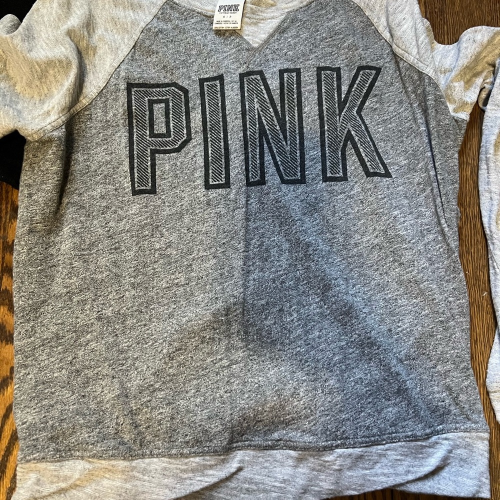 Victoria secret pink double gray crew neck size small